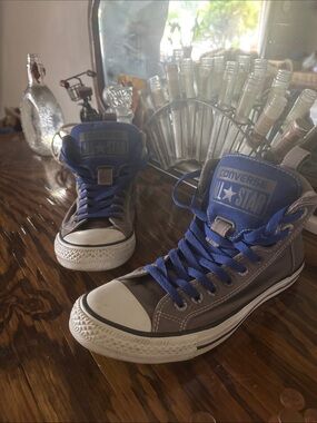 Converse  High Top Sneakers in Gray with Blue Accents